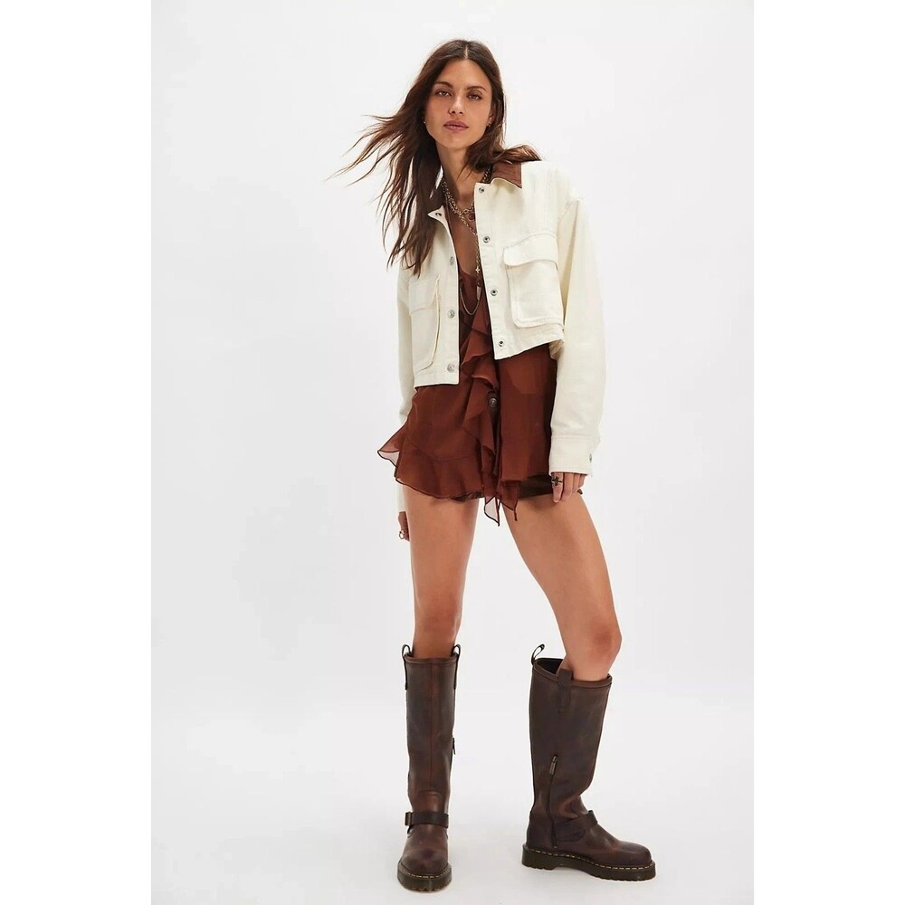 Free People We The Free Martha Workwear Jacket Top Cropped Boxy Cotton M 288519